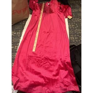 NWT Vintage Womens Anne Leslie One Piece 1/2 Zip Embroidered NIGHTGOWN Medium